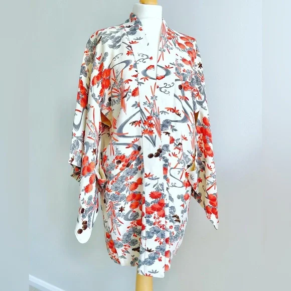 Vintage Haori Kimono Jacket Genuine Japanese in garden design size 10-14UK - Picture 6 of 10